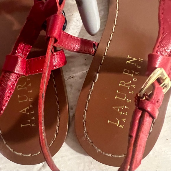 Lauren Ralph Lauren Alexa Red & Navy Rope Leather Thong Sandals Size 7.5B - Picture 8 of 9